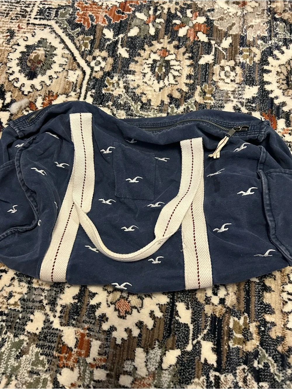 Hollister Navy Canvas Tote with White Strap Detailing